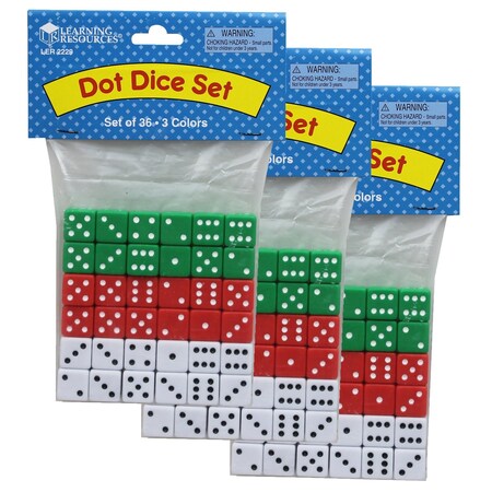 Learning Resources Dot Dice, Red, Green + White, 36 Pieces, PK3 LER2229